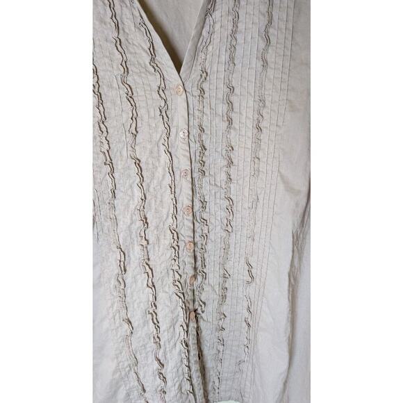 Avenue Womens Sz 30/32 Ruffle Front V-Neck Button Down 100% Cotton - Picture 3 of 12
